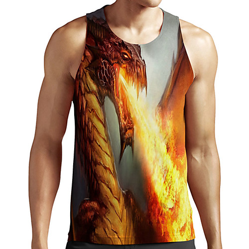 

Men's Unisex Tank Top Undershirt 3D Print Graphic Prints Dinosaur Plus Size Print Sleeveless Casual Tops Basic Designer Big and Tall Yellow