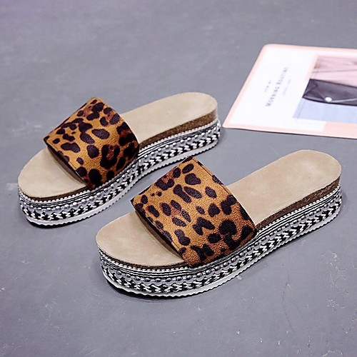 

Women's Sandals Platform Sandals Outdoor Slippers Flat Heel Round Toe PU Solid Colored Leopard Light Yellow Leopard Light Red