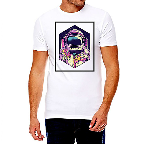 

Men's Unisex Tee T shirt Hot Stamping Graphic Prints Astronaut Plus Size Print Short Sleeve Casual Tops Cotton Basic Fashion Designer Big and Tall White