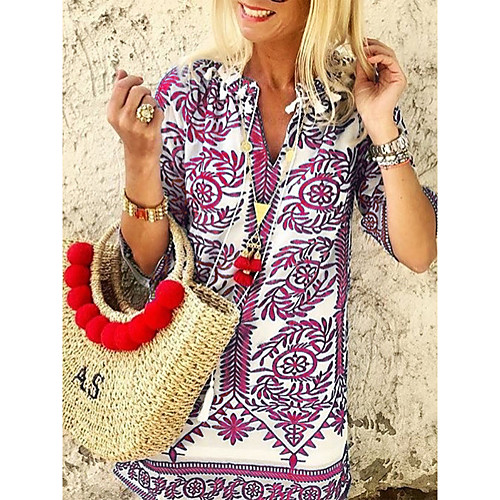 

Women's A Line Dress Short Mini Dress Blue Purple Black Half Sleeve Print Summer V Neck Elegant Casual 2021 S M L XL XXL