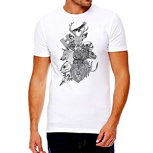 

Men's Unisex Tee T shirt Hot Stamping Graphic Prints Animal Plus Size Print Short Sleeve Casual Tops Cotton Basic Fashion Designer Big and Tall White