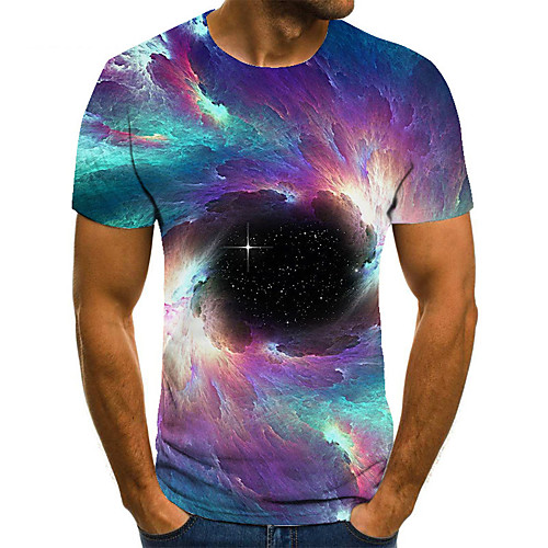 

Men's Unisex Tee T shirt 3D Print Galaxy Graphic Prints Plus Size Print Short Sleeve Casual Tops Basic Fashion Designer Big and Tall Purple