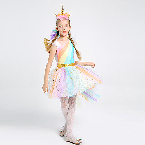 

Unicorn Cosplay Costume Costume Vacation Dress Girls' Movie Cosplay A-Line Slip Cosplay Rainbow Dress Christmas Halloween Children's Day Polyester Organza