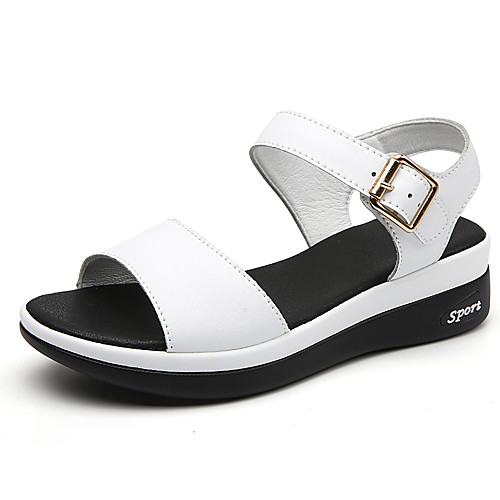 

Women's Sandals Flat Heel Round Toe Nappa Leather White Black