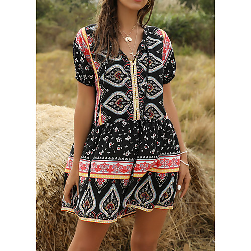 

Women's Ordinary Lace up Black Red Yellow Romper Geometric Lace up
