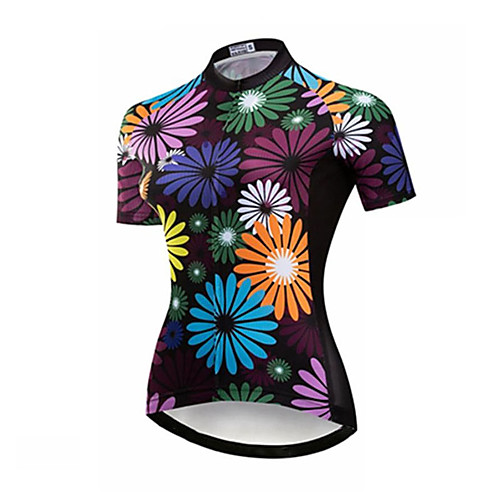 

21Grams Women's Short Sleeve Cycling Jersey Summer Spandex Polyester Black Floral Botanical Bike Jersey Top Mountain Bike MTB Road Bike Cycling Quick Dry Moisture Wicking Breathable Sports Clothing