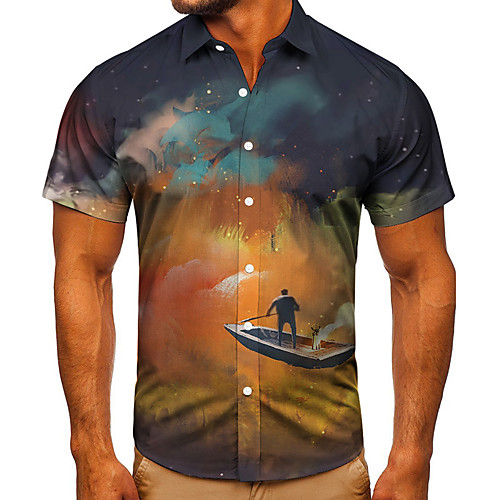 

Men's Shirt 3D Print Graphic Prints Rudder Button-Down Short Sleeve Street Tops Casual Fashion Classic Breathable Yellow