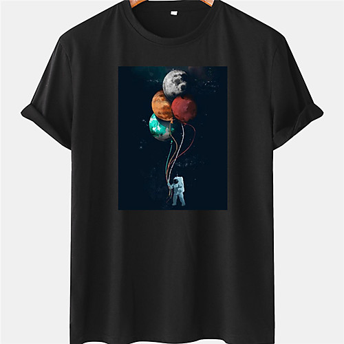 

Men's Unisex Tee T shirt Hot Stamping Graphic Prints Astronaut Planet Plus Size Short Sleeve Casual Tops 100% Cotton Basic Designer Big and Tall White Black Blue