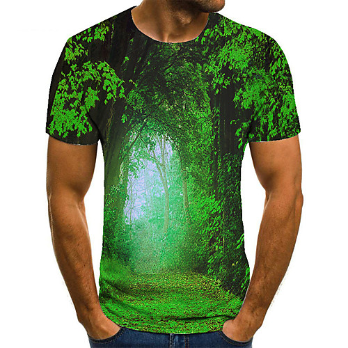 

Men's Unisex Tee T shirt 3D Print Graphic Prints Forest Plus Size Print Short Sleeve Casual Tops Basic Fashion Designer Big and Tall Green