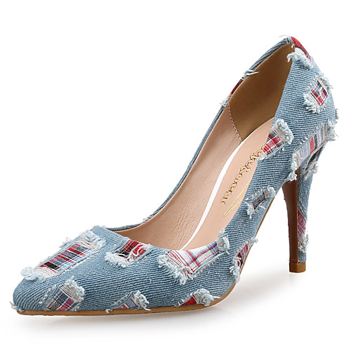 

Women's Heels High Heel Pointed Toe Denim Jeans Light Blue