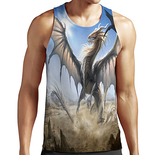 

Men's Unisex Tank Top Undershirt 3D Print Graphic Prints Dinosaur Plus Size Print Sleeveless Casual Tops Basic Designer Big and Tall Blue