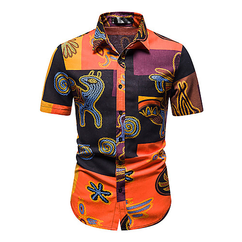 

Men's Shirt Other Prints Geometric Print Short Sleeve Daily Tops Fashion Beach Hawaiian Orange