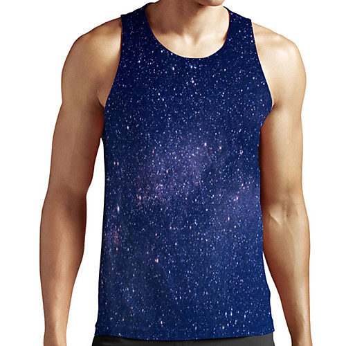 

Men's Unisex Tank Top Undershirt 3D Print Galaxy Graphic Prints Plus Size Print Sleeveless Casual Tops Basic Designer Big and Tall Blue