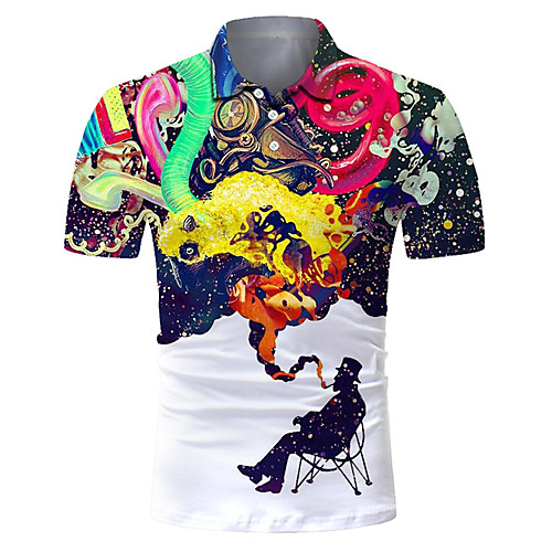 

Men's Golf Shirt Tennis Shirt 3D Print Human Button-Down Short Sleeve Street Tops Casual Fashion Cool Breathable White / Sports