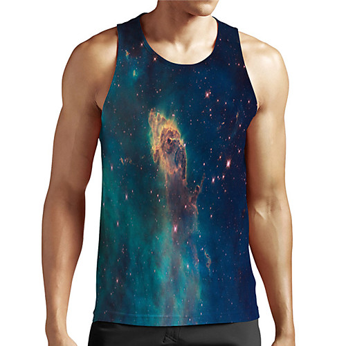 

Men's Unisex Tank Top Undershirt 3D Print Galaxy Graphic Prints Plus Size Print Sleeveless Casual Tops Basic Designer Big and Tall Blue