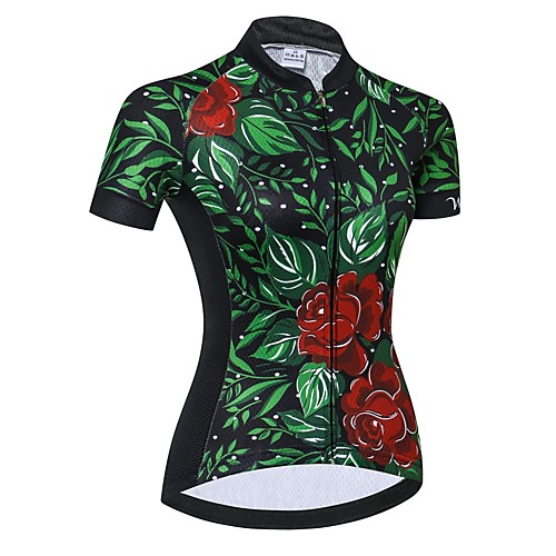 

21Grams Women's Short Sleeve Cycling Jersey Summer Spandex Polyester Dark Green Floral Botanical Bike Jersey Top Mountain Bike MTB Road Bike Cycling Quick Dry Moisture Wicking Breathable Sports
