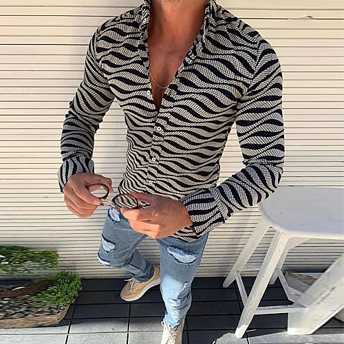 

Men's Shirt Waves Button-Down Long Sleeve Casual Tops Casual Fashion Breathable Comfortable Gray