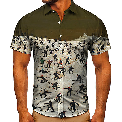 

Men's Shirt 3D Print Graphic Prints Human Button-Down Short Sleeve Street Tops Casual Fashion Classic Breathable Brown