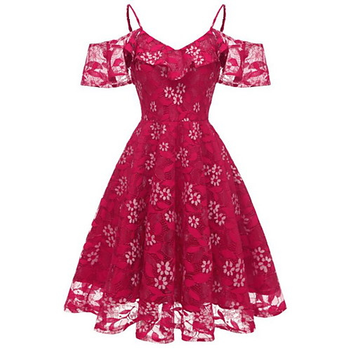 

Women's Strap Dress Knee Length Dress Purple Blushing Pink Wine Gray Sleeveless Solid Color Lace Summer cold shoulder Elegant 2021 S M L XL XXL