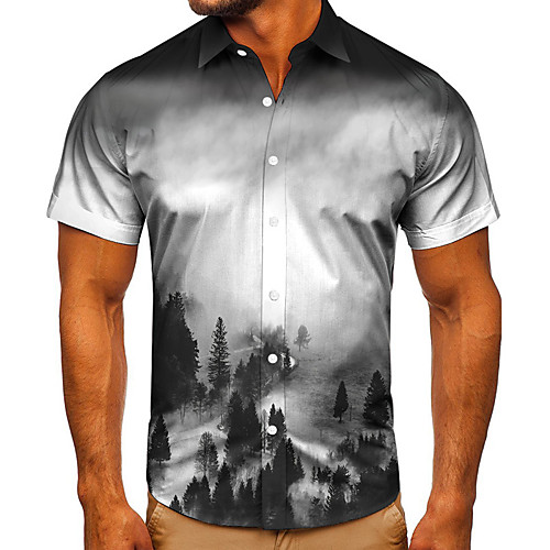 

Men's Shirt 3D Print Graphic Prints Ink Painting Button-Down Short Sleeve Street Tops Casual Fashion Classic Breathable Gray