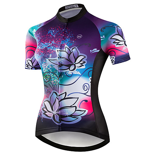 

21Grams Women's Short Sleeve Cycling Jersey Summer Spandex Polyester Purple Tropical Flowers Bike Jersey Top Mountain Bike MTB Road Bike Cycling Quick Dry Moisture Wicking Breathable Sports Clothing