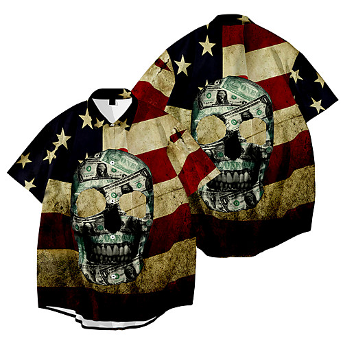 

Men's Shirt 3D Print Skull Flag Plus Size 3D Print Button-Down Short Sleeve Casual Tops Casual Fashion Breathable Comfortable Blue / Sports