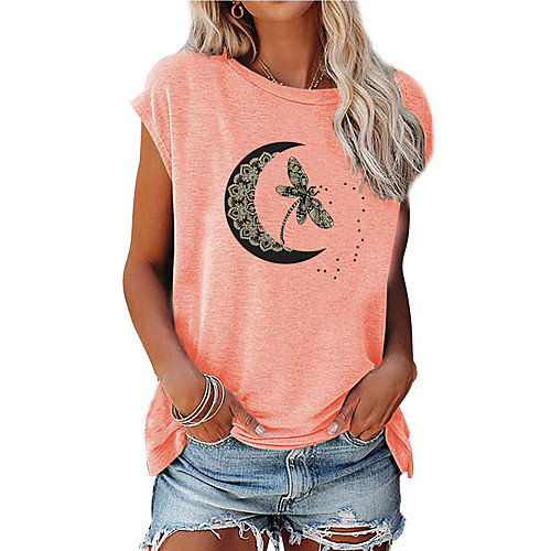 

Women's Painting T shirt Graphic Animal Print Round Neck Basic Tops White Blushing Pink Wine