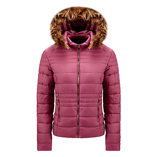 

Women's Coat Daily Wear Fall Winter Regular Coat Regular Fit Casual Jacket Solid Color Zipper 992 black 992 Rose Red