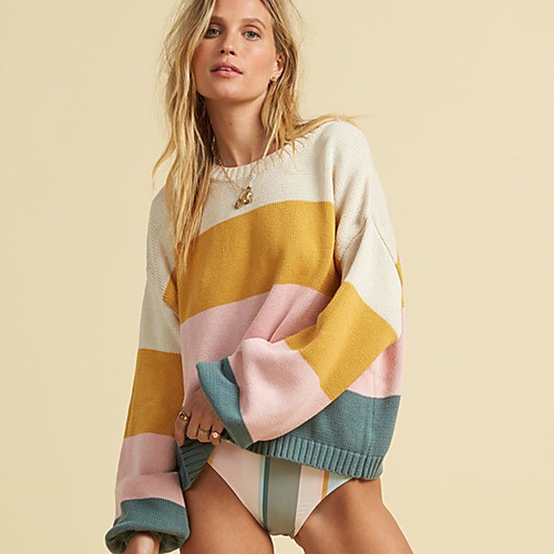 

Women's Stripes Cardigan Long Sleeve Sweater Cardigans Round Neck Photo Color
