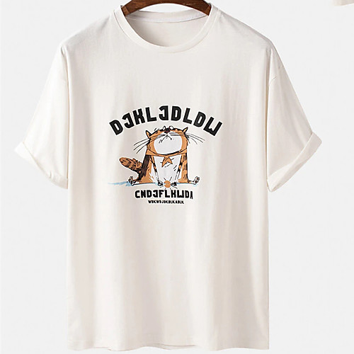 

Men's Unisex Tee T shirt Hot Stamping Cat Graphic Prints Plus Size Print Short Sleeve Casual Tops Cotton Basic Designer Big and Tall White Black
