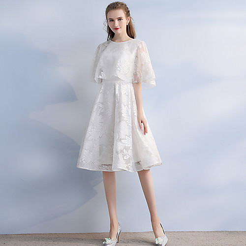 

A-Line Elegant Vintage Party Wear Cocktail Party Dress Jewel Neck Half Sleeve Knee Length Lace with Sleek 2021