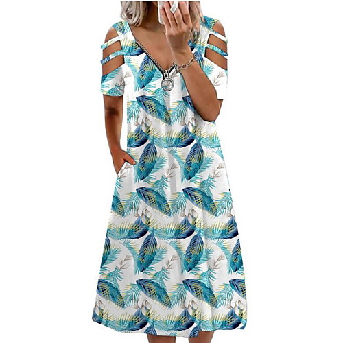 

Women's A Line Dress Knee Length Dress Blue Yellow Blushing Pink Green White Black Red Light Blue Short Sleeve Print Print Summer V Neck Casual 2021 S M L XL XXL 3XL 4XL 5XL