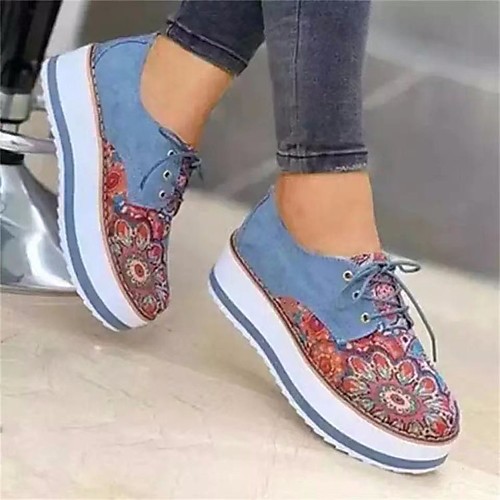 

Women's Oxfords Platform Round Toe PU Black Blue Pink