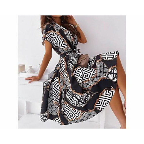 

Women's Shirt Dress Knee Length Dress White blue White black Pink flower Apricot blossom Black Short Sleeve Print Lace up Pocket Print Spring Summer V Neck Stylish Casual Holiday 2021 S M L XL 2XL
