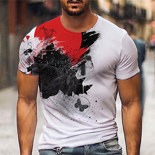 

Men's Tee T shirt 3D Print Butterfly Graphic Prints Print Short Sleeve Daily Tops Casual Designer Big and Tall White