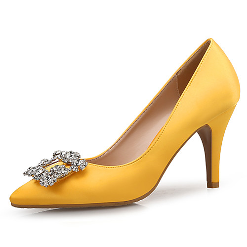 

Women's Heels Pumps Pointed Toe Satin Rhinestone Solid Colored Yellow Pink