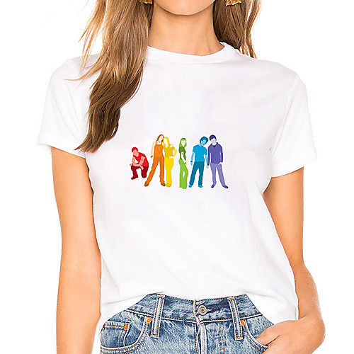 

Women's Abstract Portrait Painting T shirt Rainbow Portrait Print Round Neck Basic LGBT Pride Tops White Black