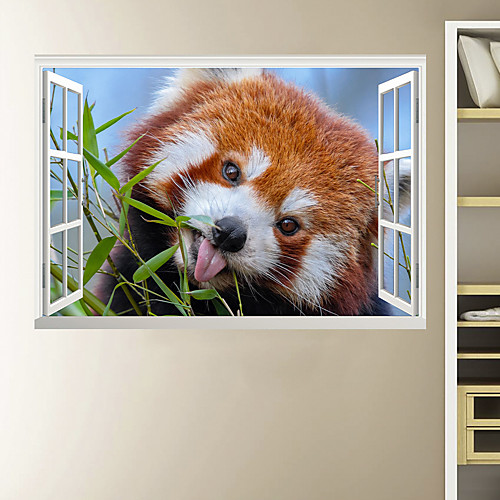 

3D Fake Window Cute Panda Koala Bamboo Home Children's Room Background Decoration Can Be Removed Stickers