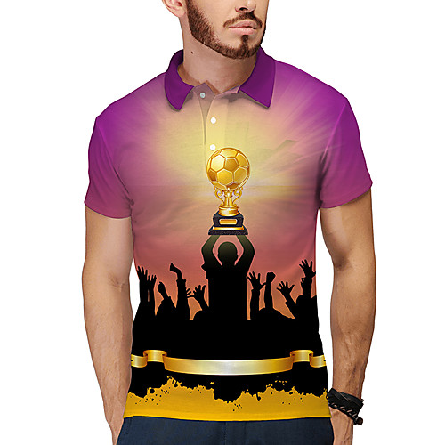 

Men's Golf Shirt Tennis Shirt 3D Print Football Button-Down Short Sleeve Casual Tops Casual Fashion Cool Purple / Sports