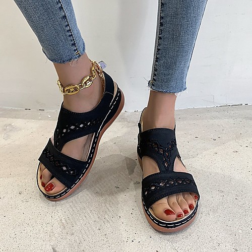 

Women's Sandals Comfort Shoes Wedge Heel Round Toe PU Solid Colored Wine White Black