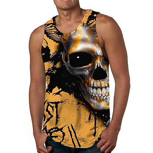 

Men's Tank Top Undershirt 3D Print Graphic Prints Skull Print Sleeveless Daily Tops Casual Designer Big and Tall Yellow