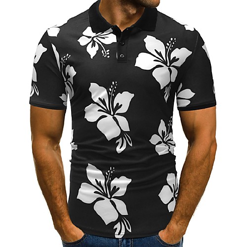 

Men's Golf Shirt Tennis Shirt Floral Button-Down Short Sleeve Street Tops Cotton Business Casual Comfortable White Red
