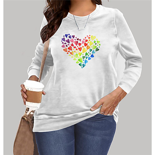 

Women's Plus Size Tops Sweatshirt Graphic Heart Print Long Sleeve Crewneck Basic White Big Size XL XXL 3XL 4XL 5XL