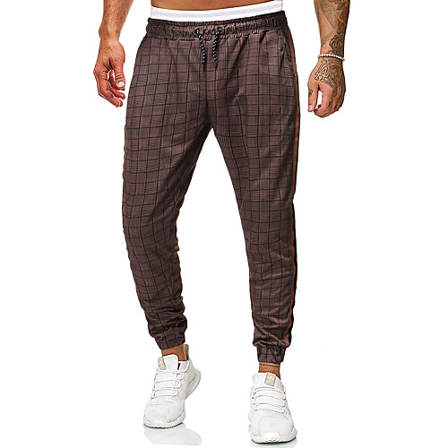 

Men's Chino Sports Sport Daily Chinos Pants Lattice Full Length Brown