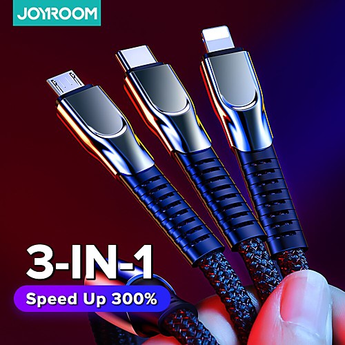 

Joyroom Micro USB Lightning USB C Cable 3 In 1 Braided Quick Charge 3.5 A 1.3m(4.3Ft) Nylon TPE For Samsung Xiaomi Huawei Phone Accessory