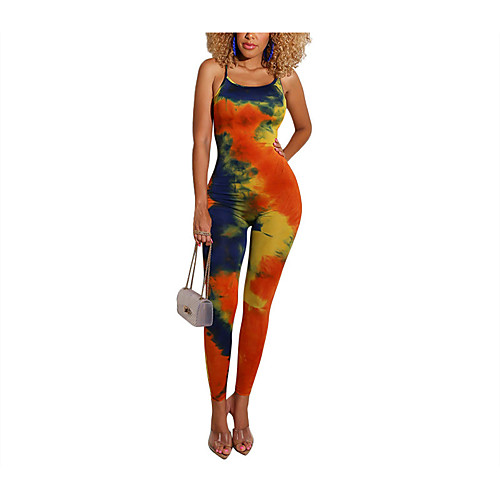 

Women's Casual / Daily 2021 Blue Orange Jumpsuit Tie Dye