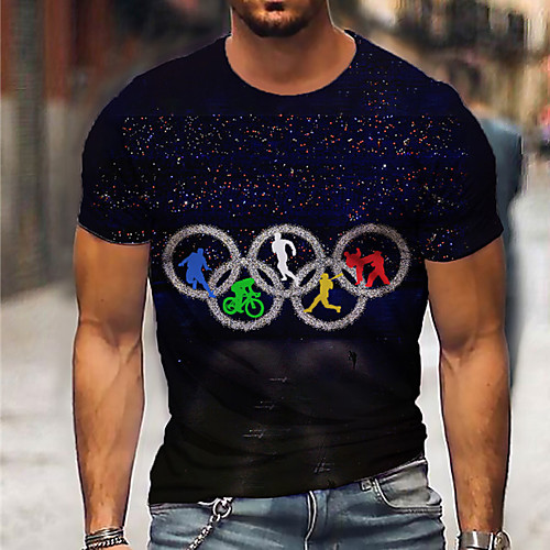 

Men's Tee T shirt Shirt 3D Print Graphic Prints Olympics Print Short Sleeve Daily Tops Casual Designer Big and Tall Black