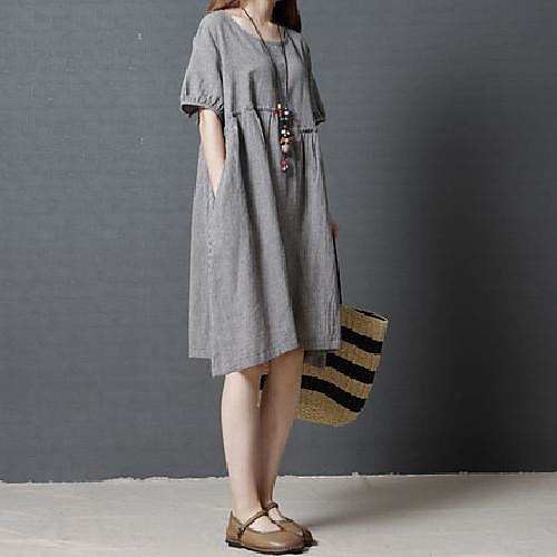 

Women's A Line Dress Knee Length Dress Haig Short Sleeve Solid Color Summer Casual 2021 M L XL XXL / Cotton / Cotton