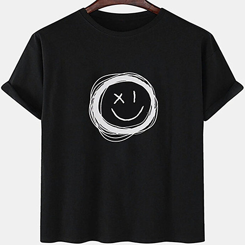 

Men's Unisex Tee T shirt Hot Stamping Cartoon Plus Size Print Short Sleeve Casual Tops Cotton Basic Designer Big and Tall White Black