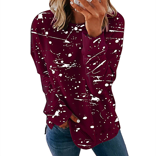 

Women's Painting T shirt Color Block Tie Dye Long Sleeve Print Round Neck Basic Tops Wine Army Green Dark Gray